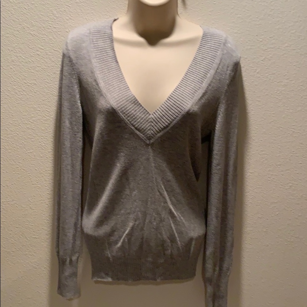Express Light Gray V-Neck Soft Layering Sweater